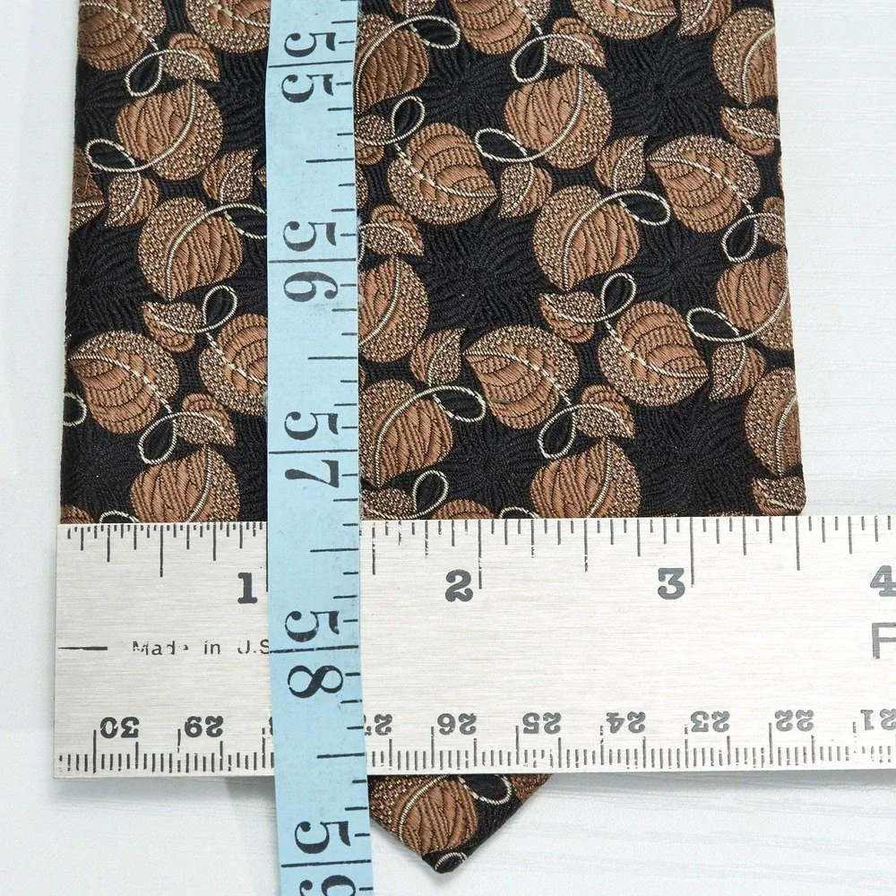 Jos.‎ A. Bank Necktie Men One Size Black Bronze Leaf Pattern 100% Silk